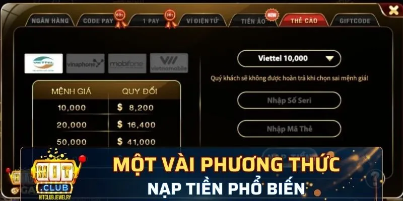 Một vài phương thức nạp tiền phổ biến tại nền tảng